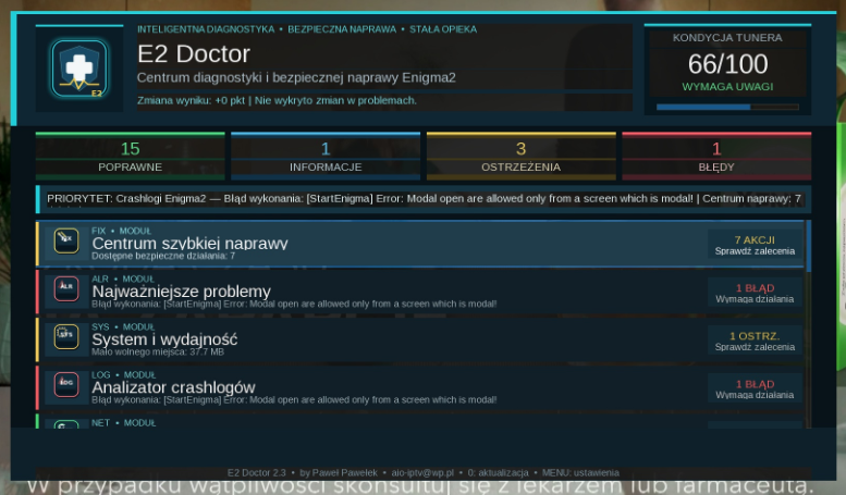 E2 Doctor 2.3 — centrum diagnostyki Enigma2